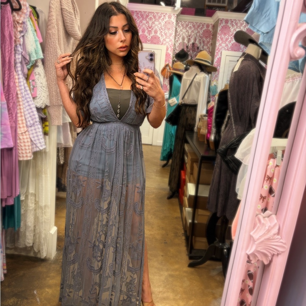 Elegant Blue Lace Dress